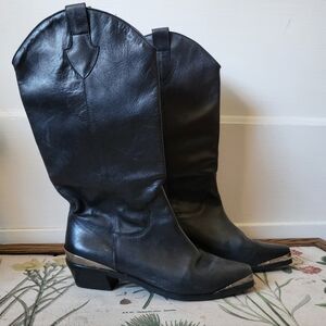 Nicole Western Cowboy Boots Leather Metal Edge Black Women Size 7.5M